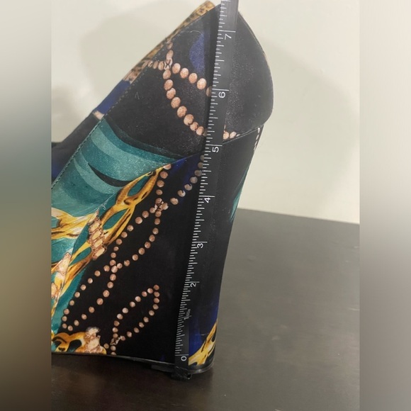 ALDO Platform peep-toe Retro Y2K leopard & gold chain print satin feel size 9 - Picture 12 of 14